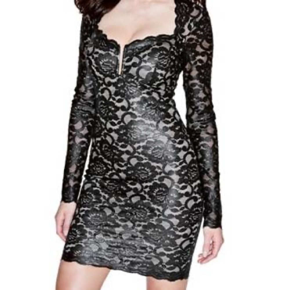 Marciano Nude & Black Lace Dress